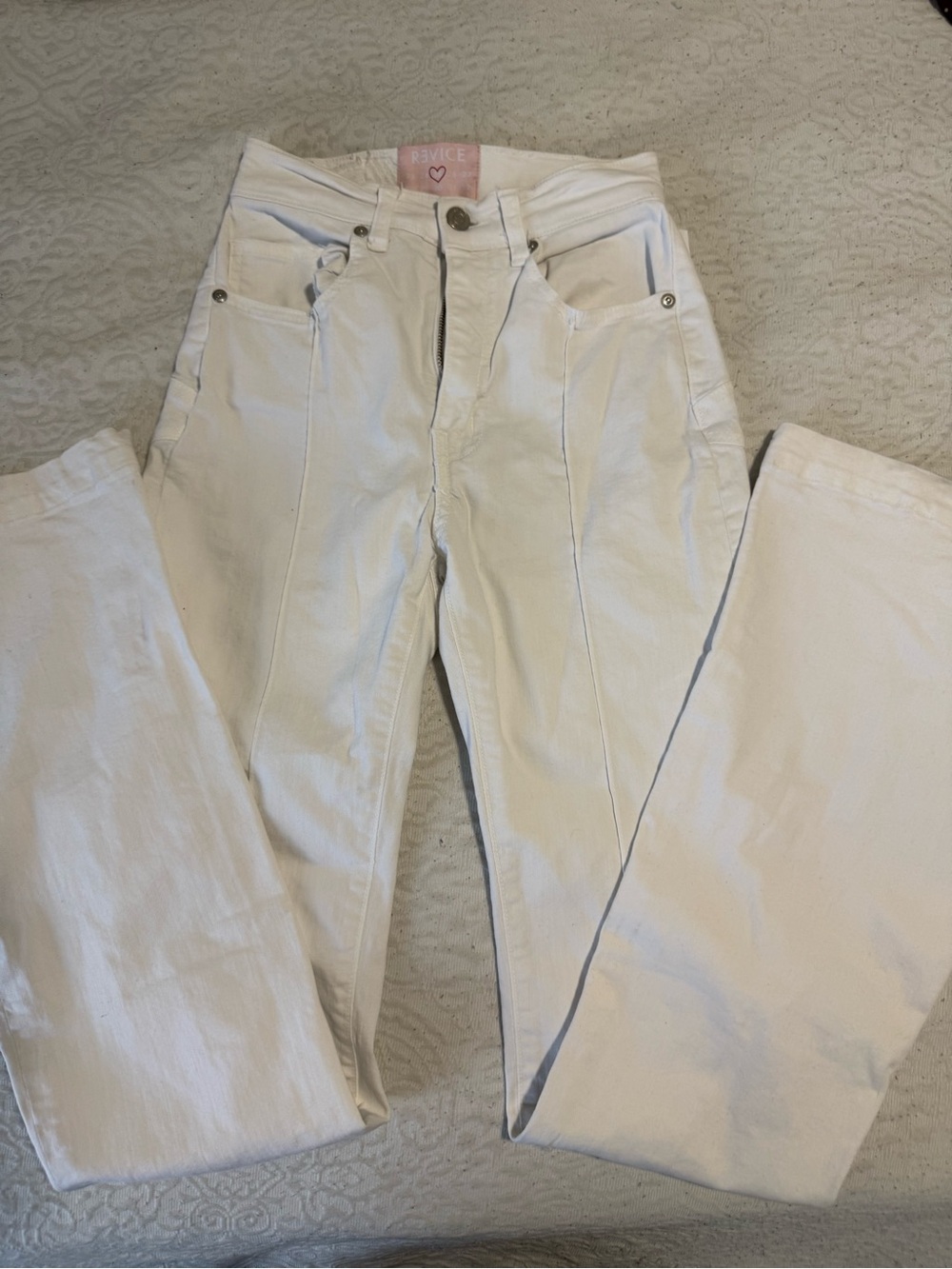 Revice White High-Waist Boot Leg Jeans with Star In the Back